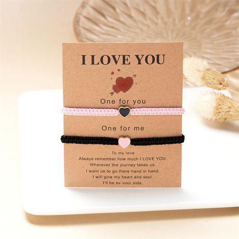 Lot de 2 bracelets à cœur adorés avec boucles perlées pour femmes et hommes, bracelet porte-bonheur tissé rouge et noir, bijou charme d'amitié (1/4)