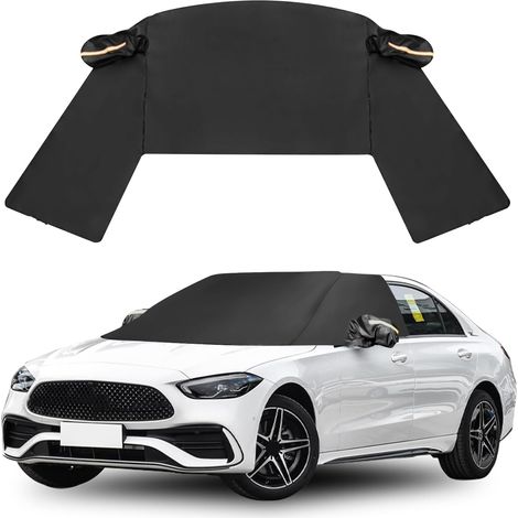 Housse de pare-brise de voiture pour berlines 2 portes berlines 3-Box, housse de pare-brise neige 600D avec housse de rétroviseurs latéraux protection gel neige (Noir, Berline) (1/5)