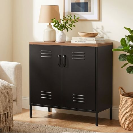 Credenza industriale 80 x 40 x 80 cm, 2 ante, ripiano regolabile, metallo nero DESVIAE (1/5)
