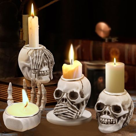 set di pezzi set di candele a forma di teschio - teschio di Halloween - appendini in resina - Scheletro Fantasma Giorno - Decorazione per scrivania ingresso - appendini decorativi (1/5)