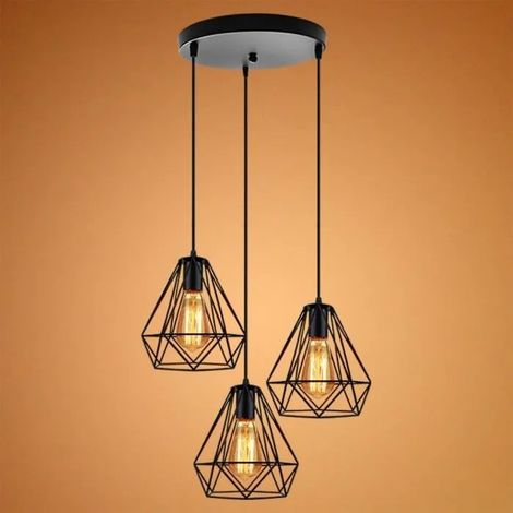 U-do 20cm Lustre Rétro Suspension Luminaire E27 Cage Diamant Abat-jour en Métal (1/4)