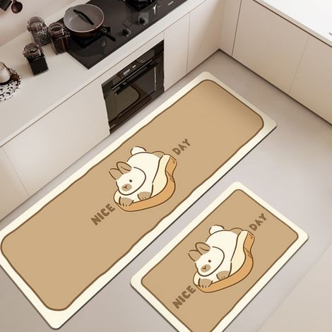 Ede Bunny Toast [Absorbant, Antidérapant, Séchage rapide] 5080cm Terre de diatomées Tapis de sol ménager en terre de diatomées résistante à l'usure, orné d'un joli motif d'animaux de dessin animé, fac (1/5)