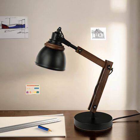Retro Schreibtischlampe verstellbar Holz Metall NOAH (1/5)