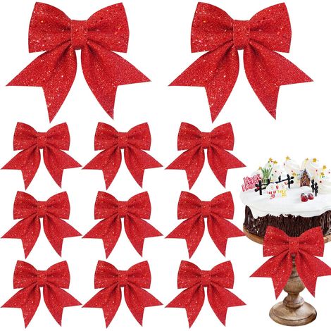 Guirnalda de lentejuelas rojas con lazo para árbol de Navidad, 12x15cm, tamaño grande, juego de 12 piezas, decoración para árbol de Navidad, guirnalda para coche, bodas, envoltorios de regalos, manual