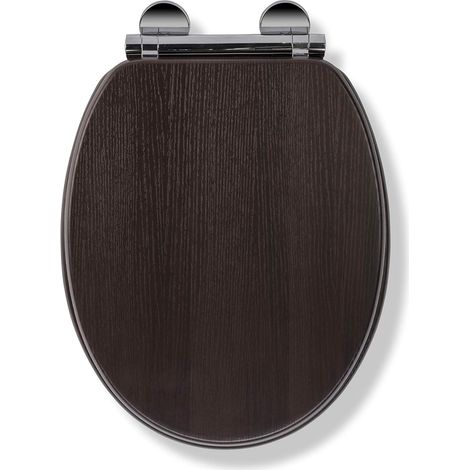 Croydex Round Moulded Wood Walnut Soft Close Toilet Seat with Flexi-Fix -Montoro (1/5)
