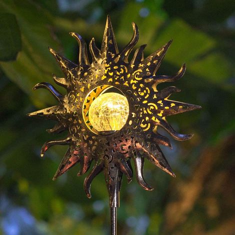 Lampe solaire LED pour jardin, pelouse, terrasse ou cour - Sphère en verre craquelé - Lampe solaire LED étanche - Lampe de sol LED en fer forgé - Sphère en verre - Décoration de jardin extérieur (1/5)