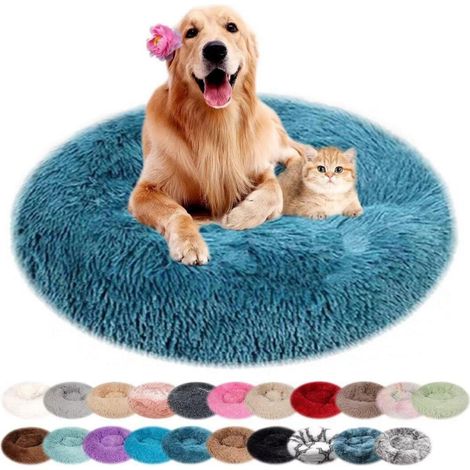 Rundes Hundebett aus Plüsch, maschinenwaschbar, mit rutschfestem Boden, Dunkelblau 120cm