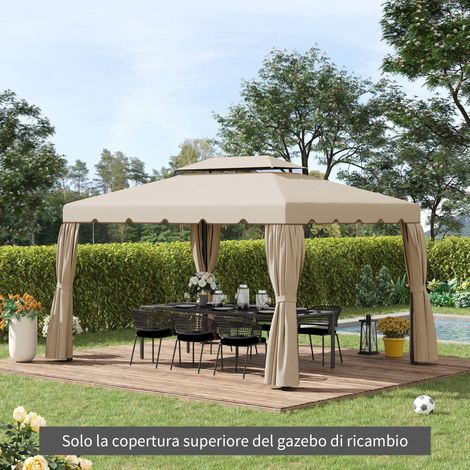 Toit remplacement kiosque jardin toit à 2 niveaux en polyester - Dimensions: 3x4m - Couleur: Beige