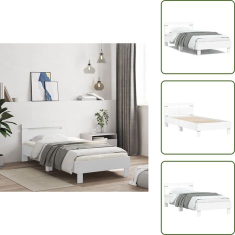 Bettgestell mit Kopfteil Weiß 100x200 cm Holzwerkstoff - Holzbettfassungen - Bettrahmen Weiß - Einzelbett - Bettkopfteil - Lattenrost (1/5)