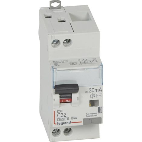 Disjoncteur différentiel monobloc DX³6000 arrivée haute et départ bas à vis U+N 230V 32A type AC 30mA LEGRAND 410788