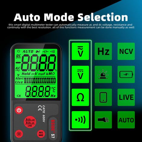 Multimetro digitale automatico ricaricabile con grande schermo ultra sottile voltmetro intelligente con NCV AC DC tester di tensione continuità frequenza resistenza con custodia (1/4)