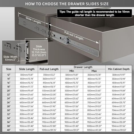 Glissiere Pour Tiroir Charge Lourde 400 mm Pour Camping Car & Van Latéral Coulisse de Tiroir Sortie Totale Rail Coulissant Glissière a Bille Charge max 68 kg 1 Paire(2 pièces) (1/5)