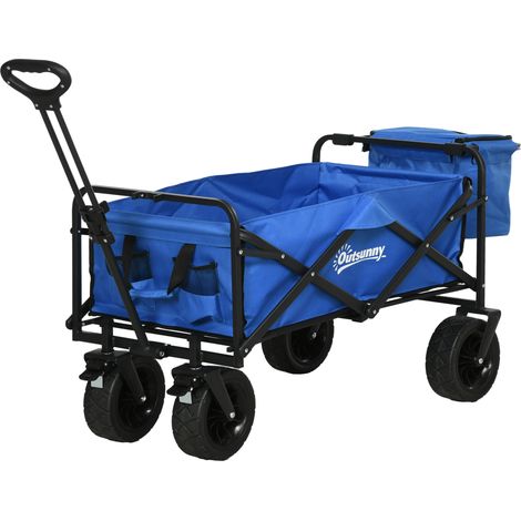 110-Liter-Gartenwagen mit Teleskopgriff und 15-Liter-Isoliertasche aus Stahl und Stoff, Blau
