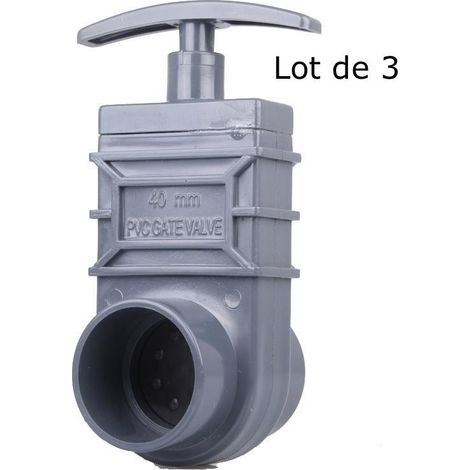 Lot de 3 vannes guillotines PVC 40 mm pour bassin de jardin et étang