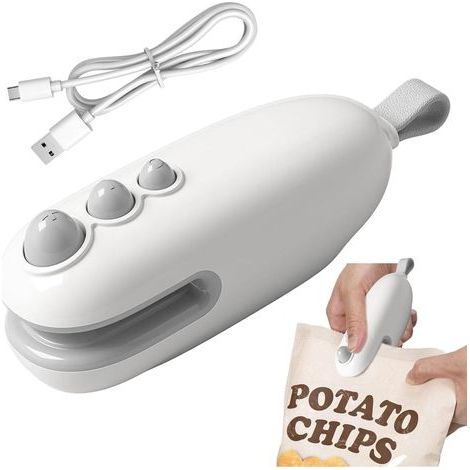 Mini Scelleur,Portable Scelleuse pour Sacs Scelleur Thermique 2 en 1 avec Cutter Coupe Et Scelle Les Sacs Plastiques,Rechargeable Scellant Alimentaire avec Cable USB,Scellant Magnétique (Blanc) (1/5)