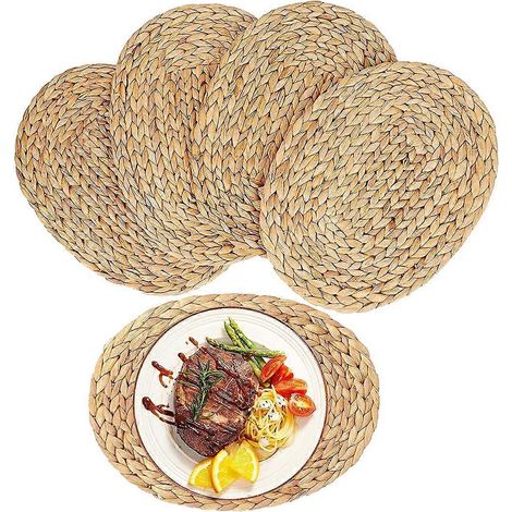 Sets de table ovales tissés, sets de table en jacinthe d'eau naturelle, sets de table en rotin tressé, 30 x 40 cm (lot de 4) (1/5)