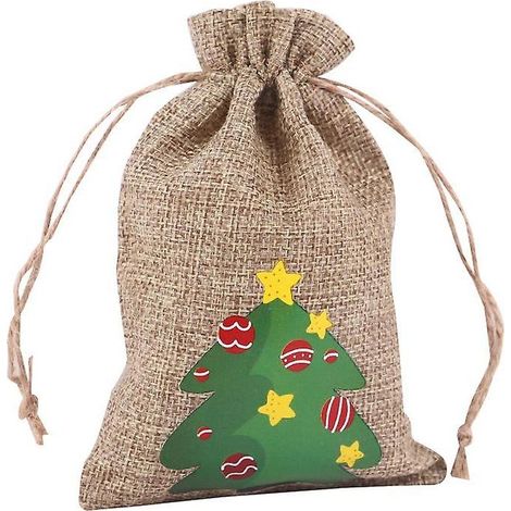 10Pcs Noël Jute Sacs Cordon de Serrage Pochette Toile de jute Cadeaux Sac Party Candy Pouchs (1/5)