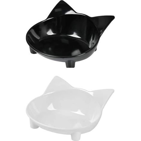 Lot de 2 gamelles pour chat et chien, gamelle antidérapante pour chat, gamelle pour animaux de compagnie résistante et facile à nettoyer, gamelle multifonctionnelle pour chats (blanc + noir) (1/5)