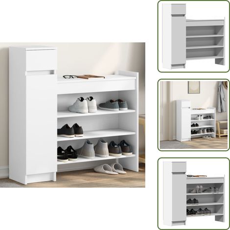 The Living Store Schuhschrank Weiß 100,5x28x100 cm Holzwerkstoff - Schuhschrank Weiß (1/5)