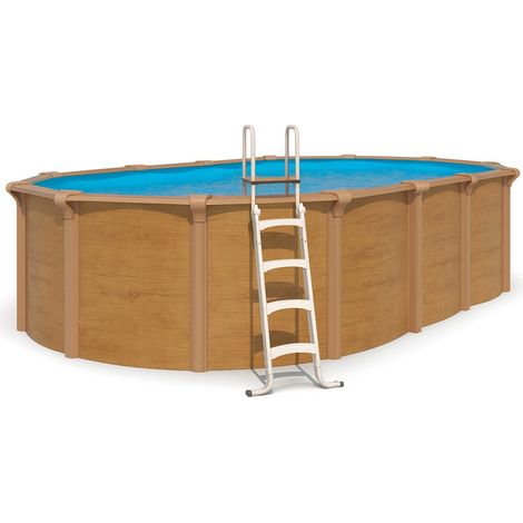 Piscine hors sol acier ovale 6,10 x 3,65 x 1,32 m aspect bois OSMOSE
