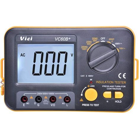 Tester digitale di resistenza di isolamento VCB60+, megohmmetro, 1000 V, 0,12000 MΩ (nero + arancione) (1/3)