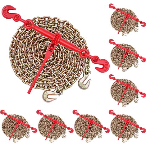 Mophorn Tenditore a Cricchetto con Catena di Ancoraggio G80 da 10 mm x 3 m, Set di 8 Pezzi, Capacità Massima 4173 kg, Soluzione per Fissaggio di Carichi, Trasporto e Rimorchio
