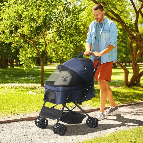 Bleue - Poussette pour chiens Poussette pliante, 1 panier, 2 freins, laisse de sécurité incluse