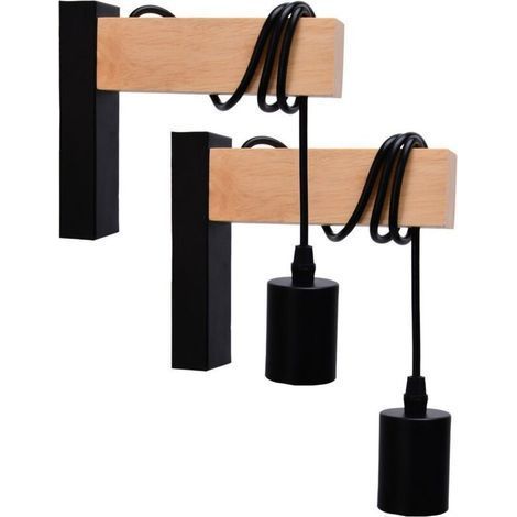 Lot de 2 appliques murales avec bras articulé en bois et finition noire, réglables, style industriel et scandinave, culot E27, dimensions 308 x 175 x 60 mm (1/5)