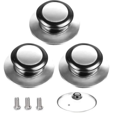 Bouton De Couvercle - Acier Inoxydable - Pour Casserole En Verre - Lot De 3 (1/4)