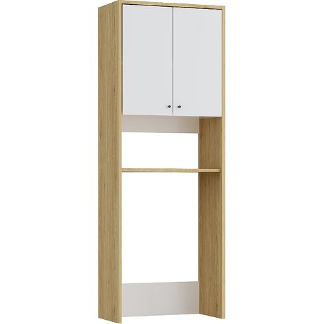 Armadio per lavatrice con doppia anta L65 x H180 cm Bianco e naturale chiaro  - WORIKA