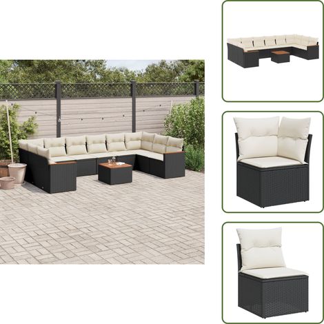 Salon de jardin 11 pcs avec coussins noir résine tressée - Ensemble Salon De Jardin - Mobilier Extérieur - Jardin Design - Chaise Lounge - Set Salon (1/5)