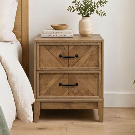 Harrington 2 Drawer Bedside Cabinet Nightstand Table Soft Close - Brown (1/5)