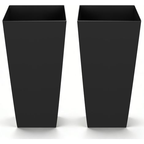 VEVOR Macetas Altas para Plantas 655 mm, Juego de 2 Piezas, Maceteros Grandes para Interior y Exterior, Cónico Cuadrado, con Ruedas Depósito Drenaje, Decoración para Jardín Porche Salón Oficina, Negro (1/5)