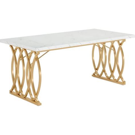 Escritorio de oficina 160 x 80 cm efecto mármol blanco y estructura de metal dorado MODENUIT (1/5)