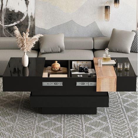 Table basse 70x70x39 cm extensible avec rangement noir HAVRYA (1/5)