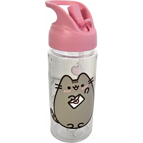 Botella de agua Pusheen con pajita y asa, 500 ml, color rosa.