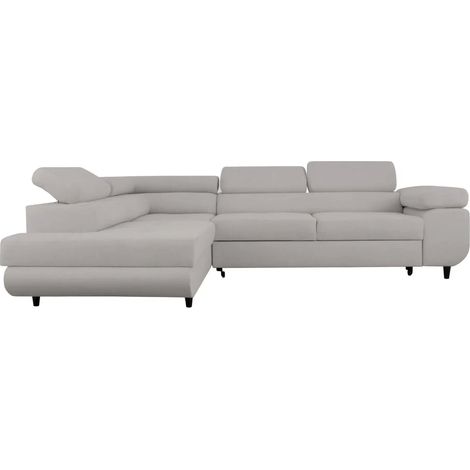 CHARLIE - Canapé d'angle convertible tissu chiné 4 places - Gris clair - Gauche