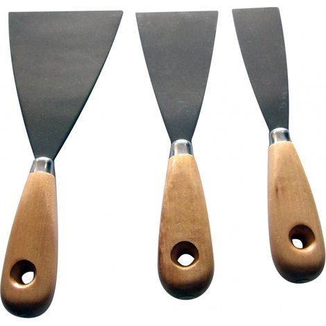 TrAdE Shop Traesio - Set 3pz. Raschietti Stecche Spatole In Ferro Manico Legno Bricolage Ferramenta -