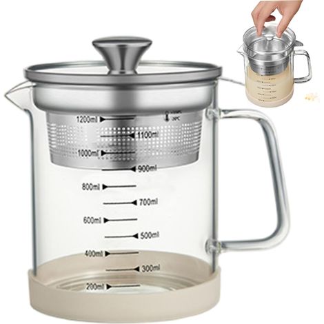 Glaskrug mit Deckel, 1,2-Liter-Joghurtsieb aus Glas mit Messskala, multifunktionales Nussmilchsieb zum Filtern von Saft, Tee, Sojamilch, für den Hausgebrauch