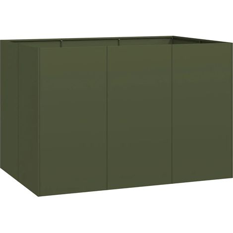 Fioriera moderna di design per esterni 120 x 80 x 80 cm con fondo aperto e maggiore stabilità in acciaio verde oliva 020051572