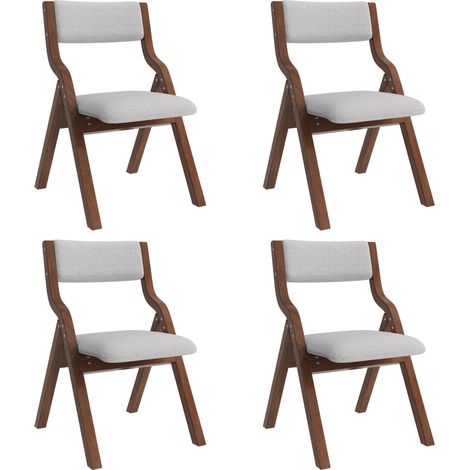 Set de 4 sillas de comedor plegables de madera y lino gris, acolchadas y compactas MODENUIT (1/5)