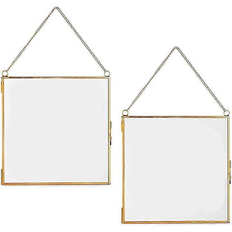 Lot de 2 cadres en verre pour fleurs pressées, feuilles et œuvres d'art - Cadres photo carrés en métal à suspendre, double verre transparent flottant (1/5)