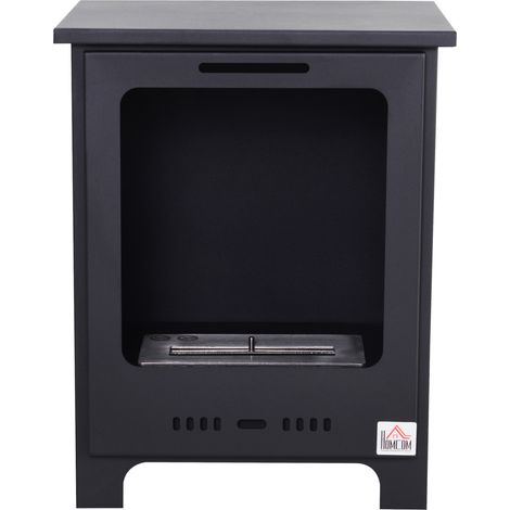 Cheminée bioéthanol sur pieds, brûleur 0,9 L, autonomie 3 heures, style néo-rétro poêle, dimensions 40x30x50 cm, surface 20-25 m², noir. (1/5)