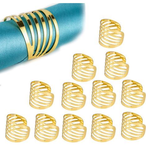 Lot de 12 ronds de serviette en métal doré pour mariage, fête, banquet, etc. (1/5)