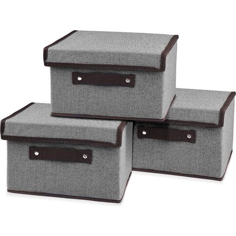 Lot de 3 boîtes de rangement pliables avec couvercle, 25 cm x 19 cm x 16 cm, pour ranger vêtements, livres, jouets et chaussettes (gris) (1/5)