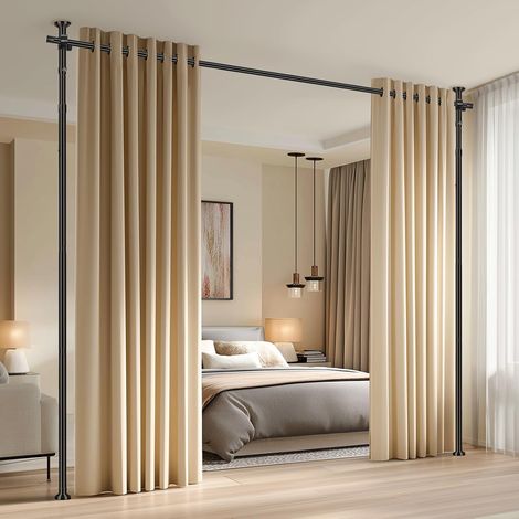 Séparateur de pièce système extensible sans perçage, tringle pour rideau réglable sans perçage (H110-300×L89-254cm) pour appartements en location, bureau à domicile, balcon, noir (1/5)