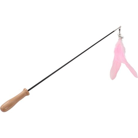 Bâton à chat amusant avec clochette rétractable en plumes et manche en bois pour chats d'intérieur (rose) (1/5)