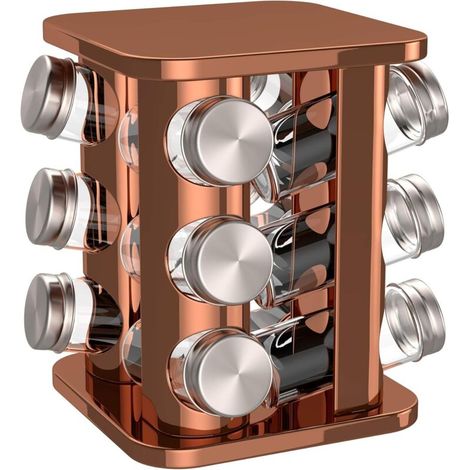1 Carrousel À Épices, Inox Finition Cuivrée, 12 Pots En Verre, Rangement Cuisine (1/5)
