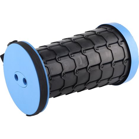 Tabouret pliant télescopique télescopique rond et portable d'extérieur en plastique, bleu, idéal pour la maison, la pêche et les voyages. (1/5)