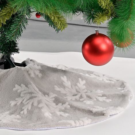cm jupe d'arbre base de tapis Noël à imprimé flocon neige décoration intérieure cadeaux sol 120 gris (1/5)